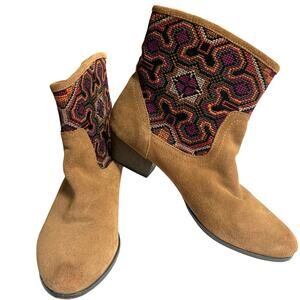 Sbicca Vintage Collection Suede Leather Boots Boho Embroidered Size 8